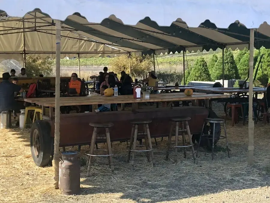 The café deck and food area at Pronzini Farms pumpkin patch in Petaluma